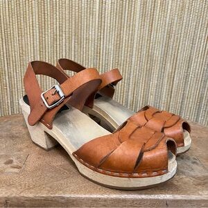 Swedish Hasbeens Tan Leather Clog Sandals